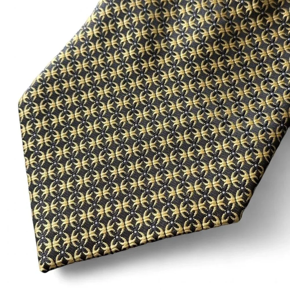 HUGO BOSS 100% Silk Designer Men’s Wide Neck Tie | Gold & Black | Excellent NWOT